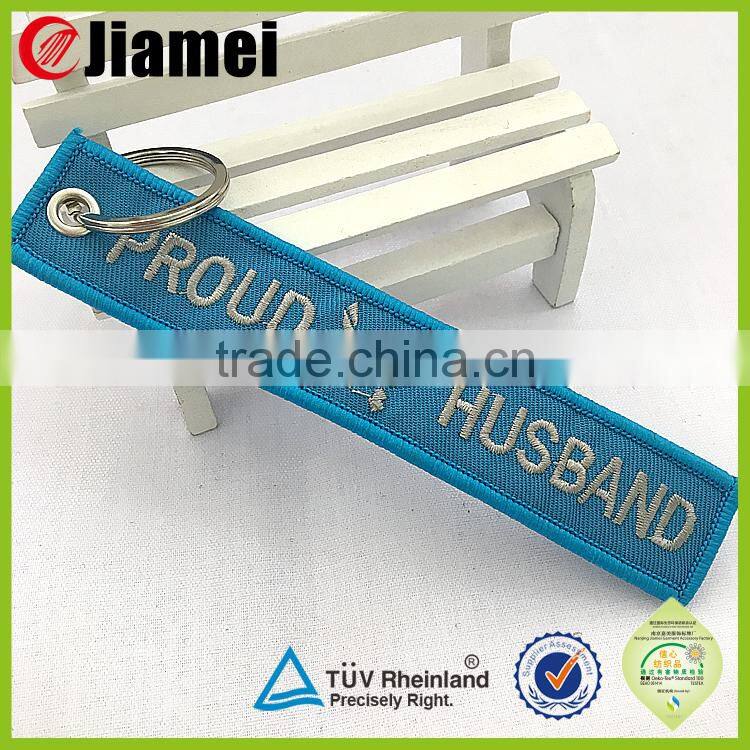 Cheap custom lanyard key tags embroidered keychains
