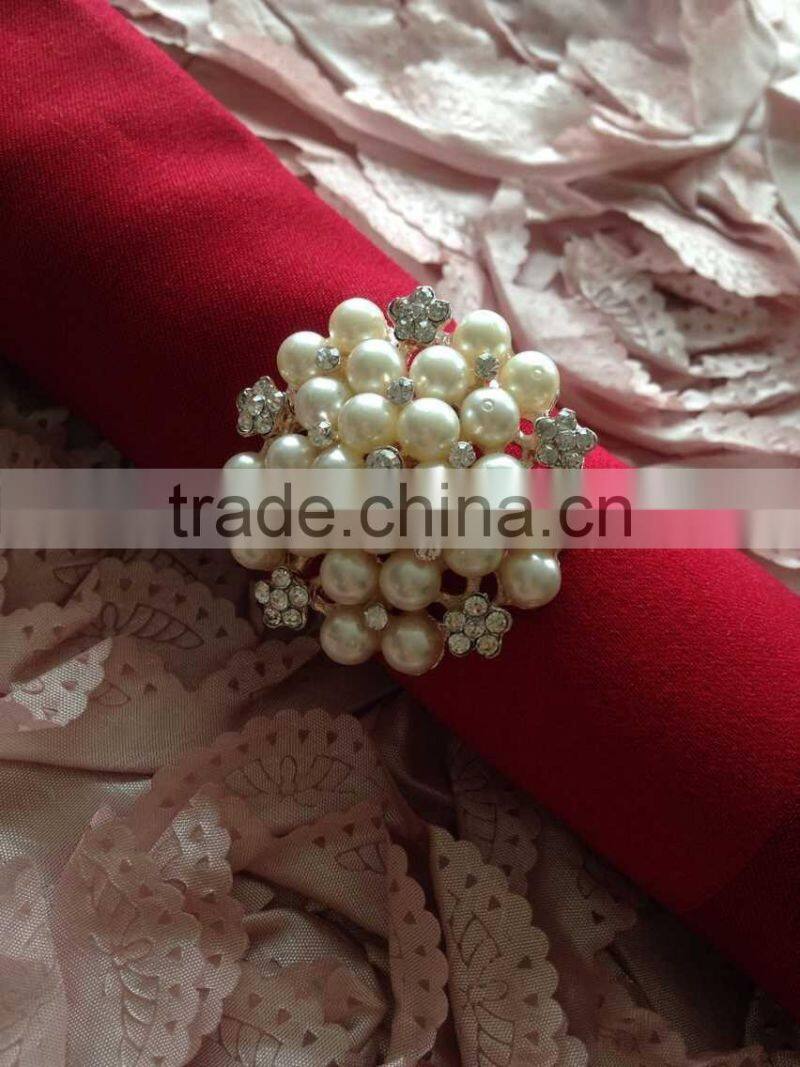 Silver Luxury Pearl & Rhinestone Napkin Ring For Wedding Candlelight Dinner