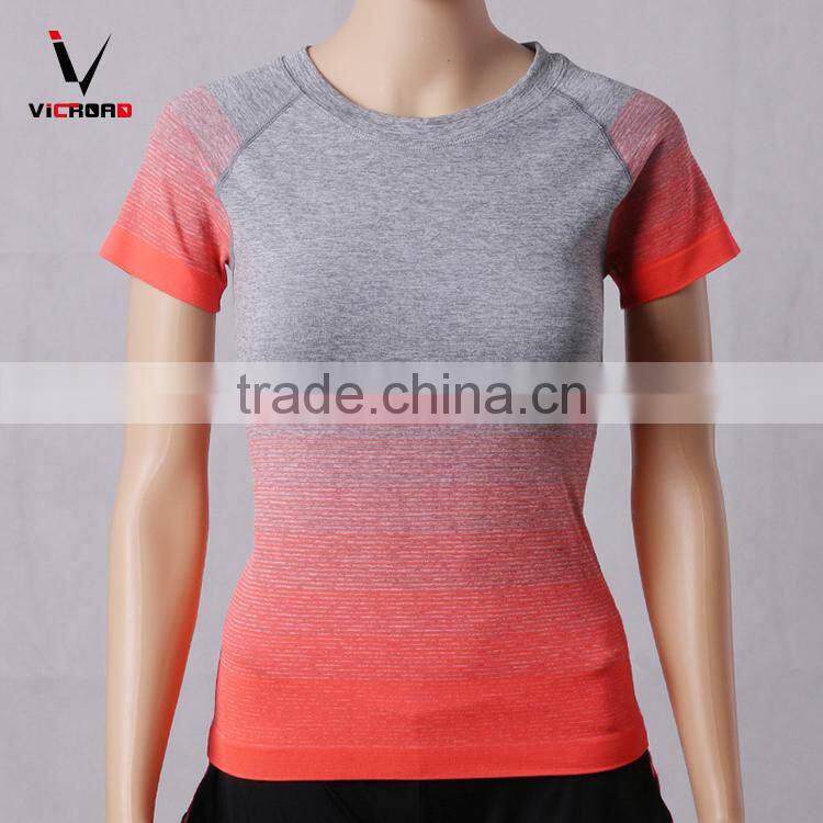 Polyster/Spandex Gradient Quick Dry Slim Fit Sporting Clothing Short Sleeve T Shirts For Women