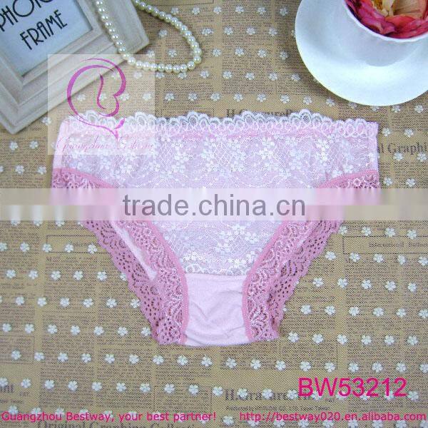 2014 soft cotton fabric women panties with lace for wholesale front full lace back cotton panties for women low price panties