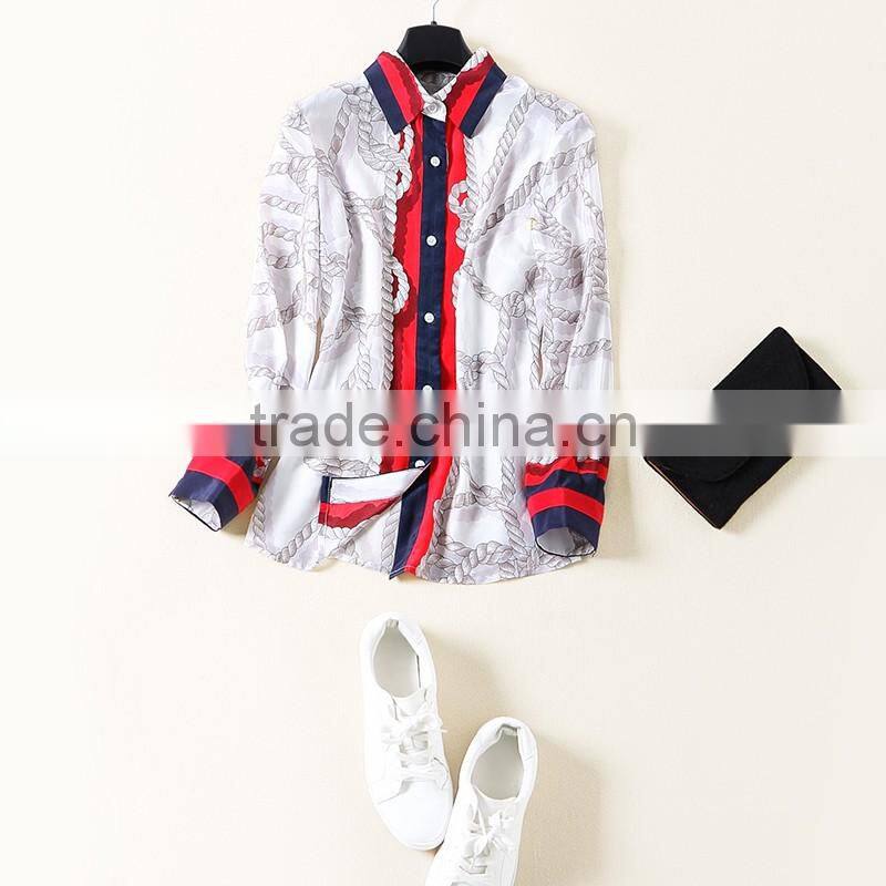 Maxnegio lady fashion blouse cutting stitching office chiffon print designs