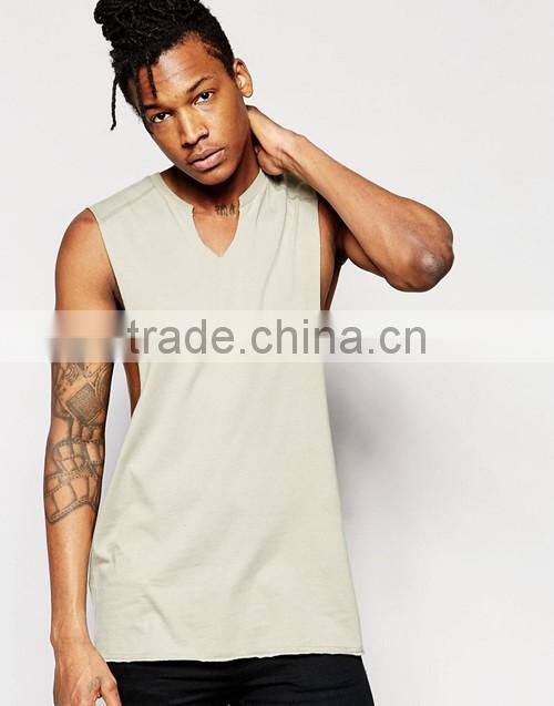 Soft cotton longline sleeveless t-shirt vest, OEM men tee shirt cheap price
