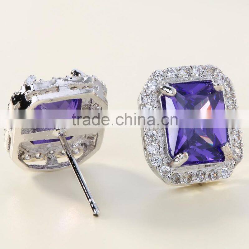 Amethyst women purple zircon platinum plated stud earring