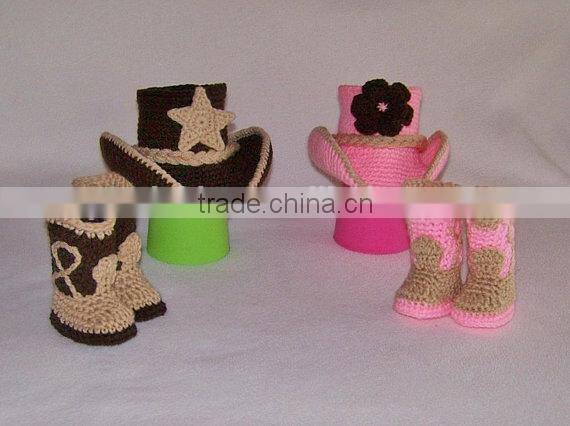 Wholesale Hot Sale Kids Cowboy Clothes Set Crochet Handmade Hats Clothing For Baby