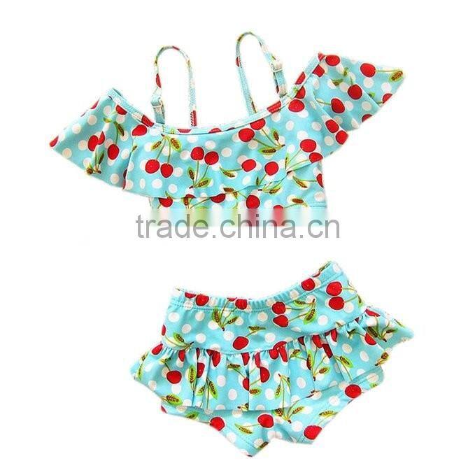 Baby girl red swimsuit polka dot beachwear match headband wholesale