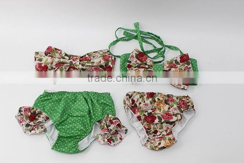 Greenery baby summer seaside floral sling bowknot swimsuit for 2017 cute lovely chic wholesale