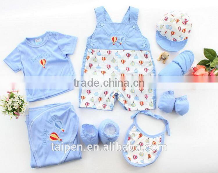 2017 Baby Gift Set 100% Cotton Blue Romper 8Pcs Summer New Born Clothing Set Baby Clothes With Good Quality TQ1-67