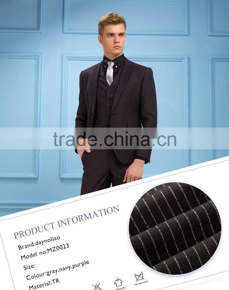 2016 new arrival suit men vertical stripe pattern slim fit black Men's suit