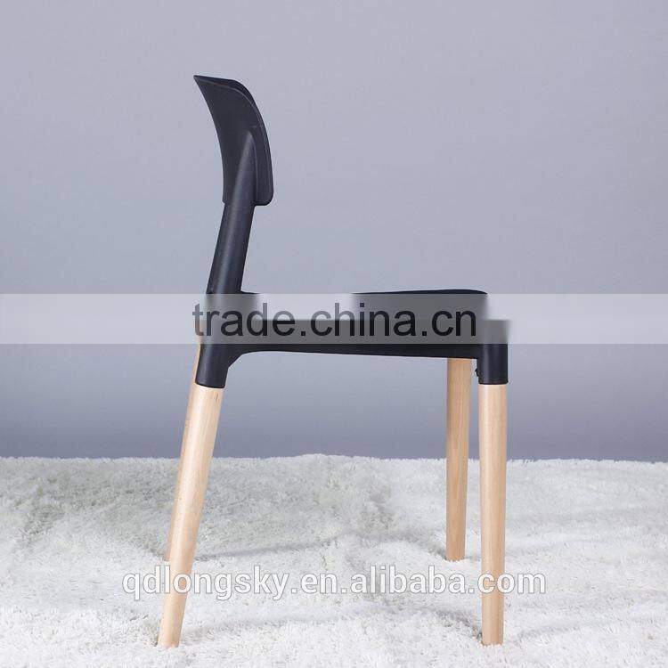 LS-4006 Hot selling cheap elegant design wood legs plastic stacking chair