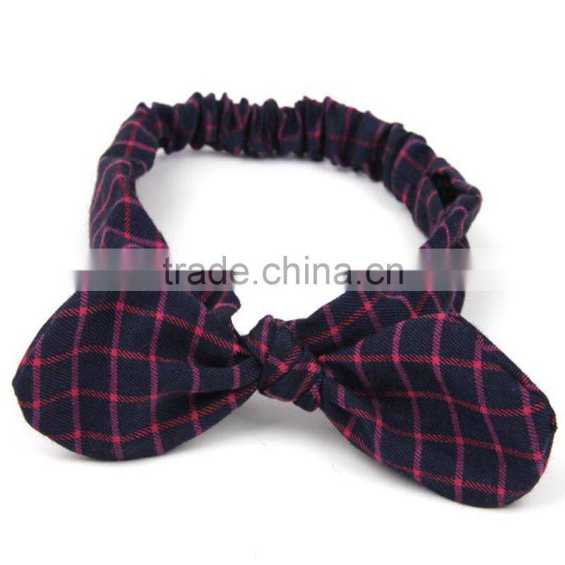 Retro Knot Bow Head Wrap ,Wholesale Checked Elastic Headband