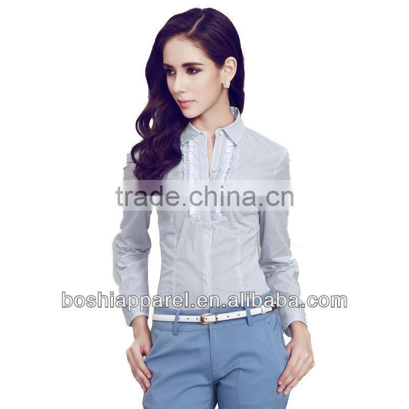 2015 Latest Fashion Light Blue Women Shirt And Short Set For Office Wear