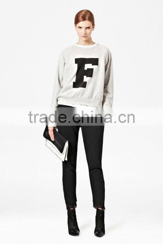 Ladies Grey Melange Printed Sweatshirt