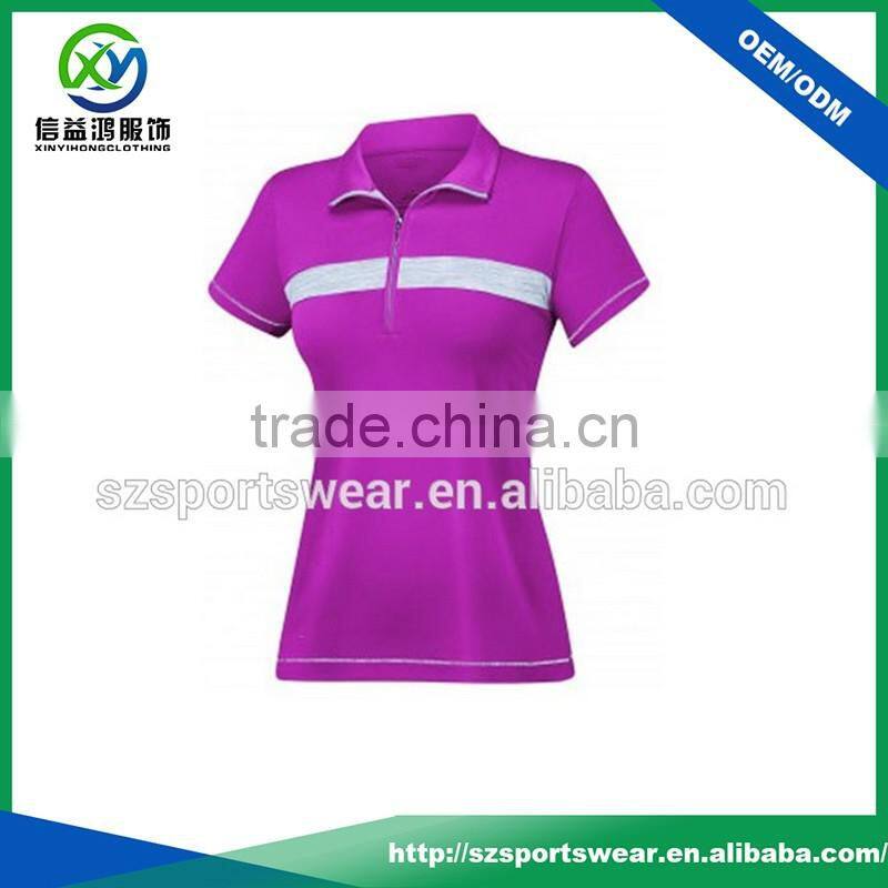 Ladies 100% polyester pique textured zip polo shirt custom