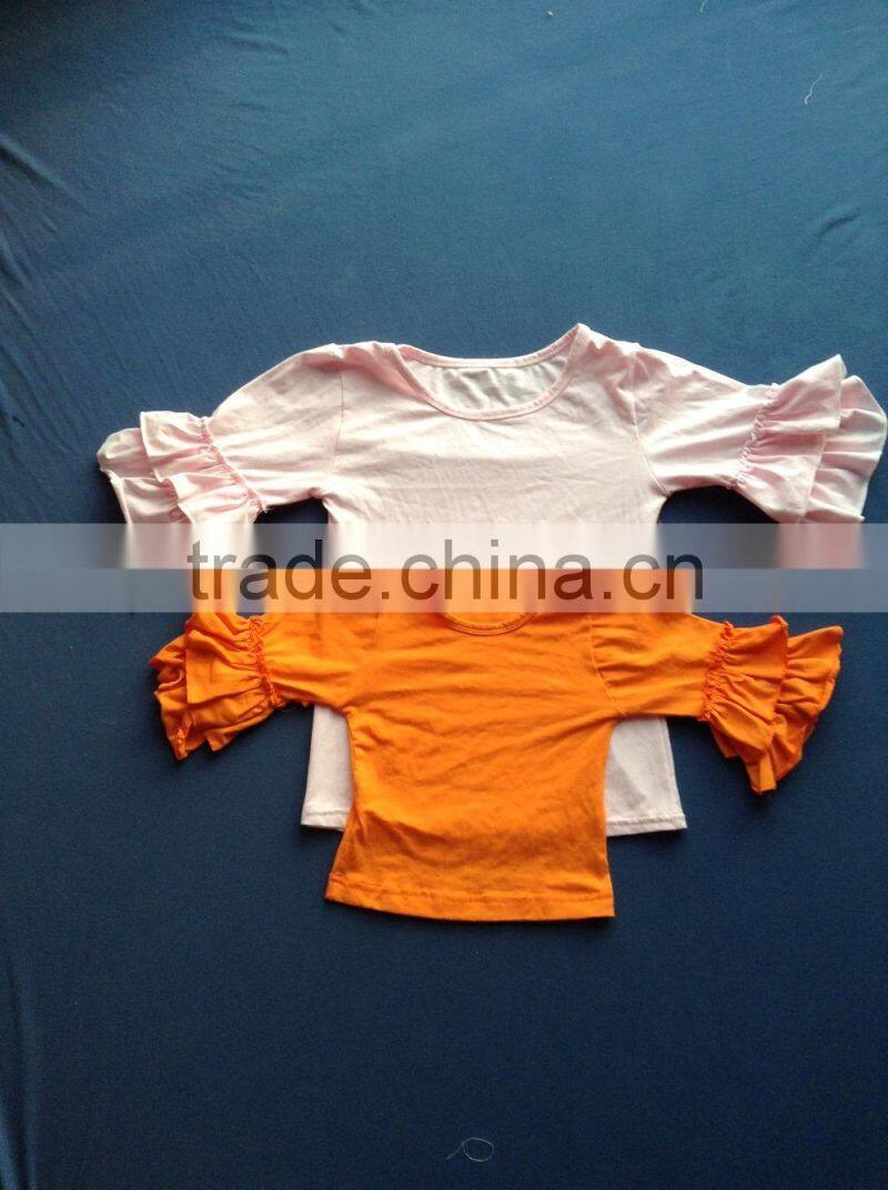 2015 New Organic 95% Cotton 5% Spandex Wholesale Baby Girls Shirts With Lantern Sleeve QL-59