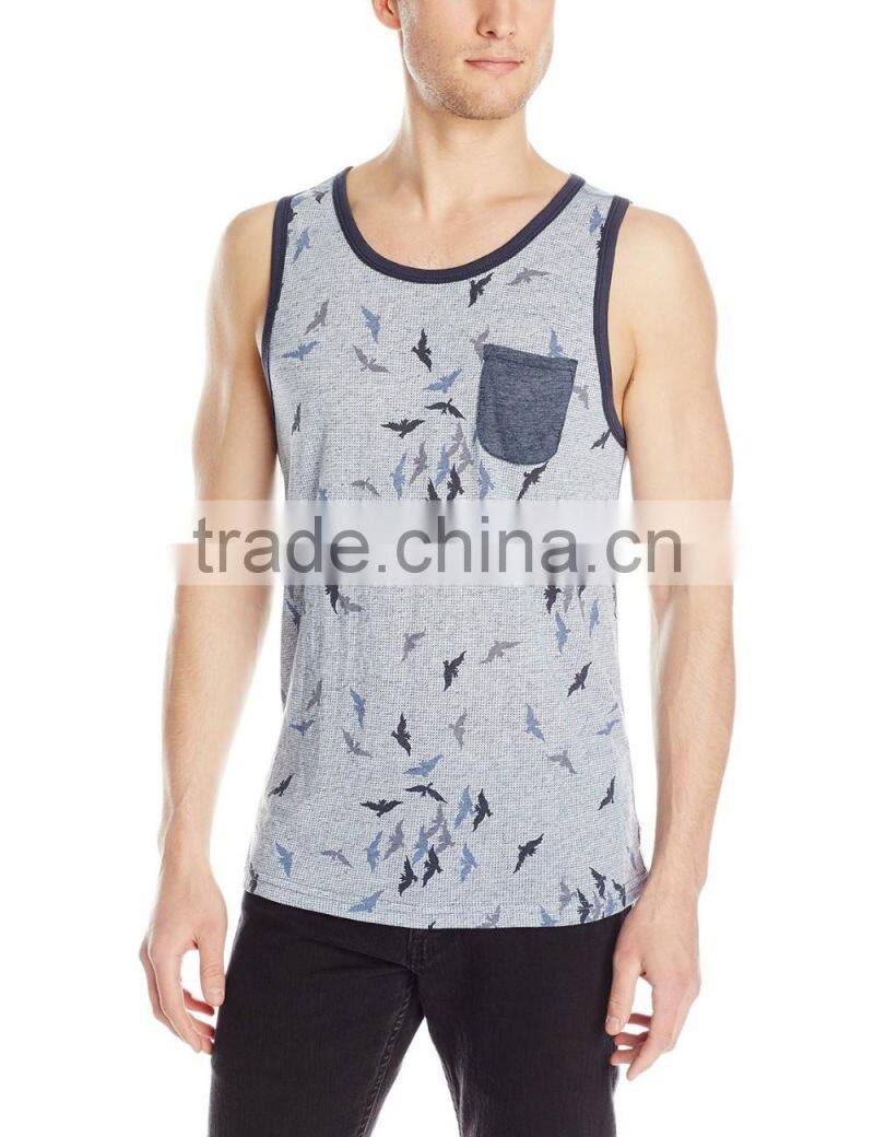 mens sports wear discharged printing mesh dri fit singlet/tank top/stringer with pocket