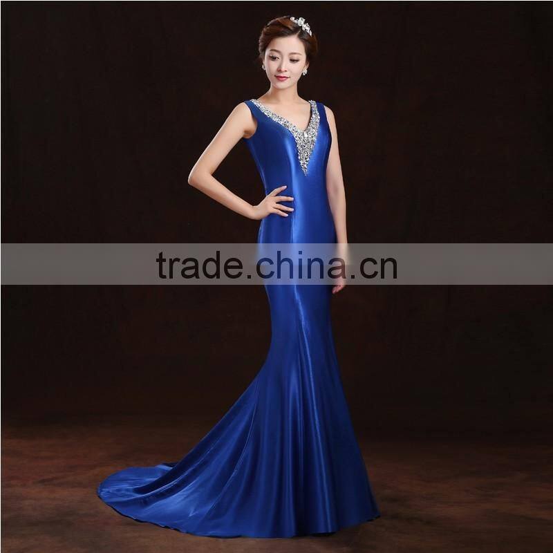 Evening dress sexy bra shoulder 2016 new fashion fish feast slim gown dress for lady