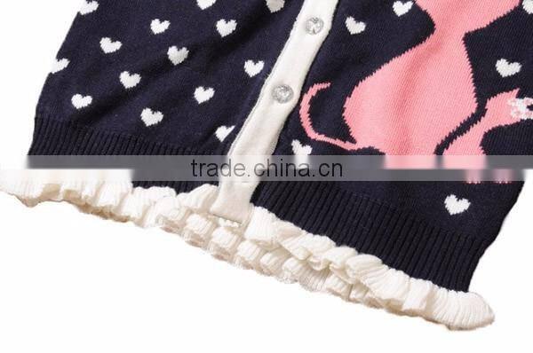 2015 New Design Girl Cardigan Sweater Scallop Trim Children Wear Cardigan