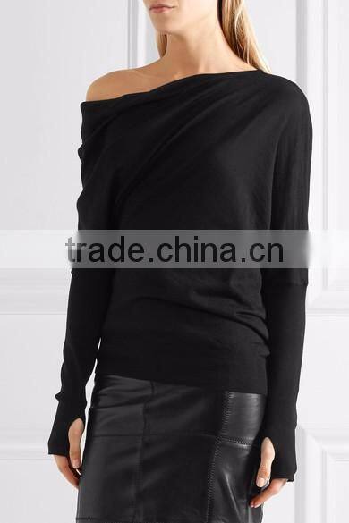 2017 New Design Girl One- shoulder Sweater Knitted Pullover