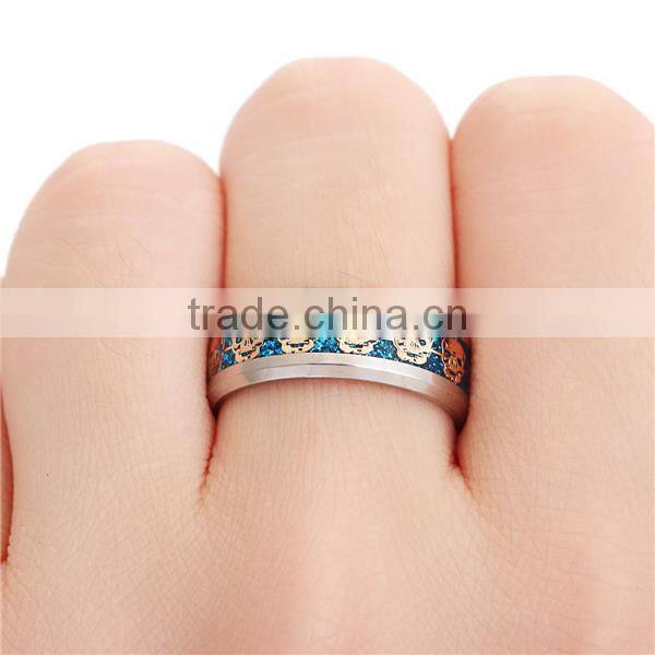 Stainless Steel Unadjustable Rings Silver Tone Blue Skull