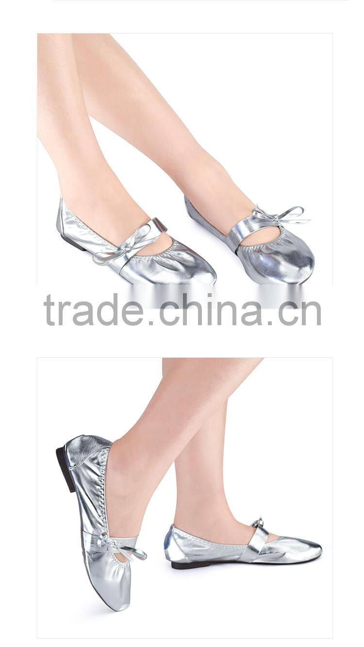 2017 shiny folding girls women soft ballet shoes PU ballet dance shoes