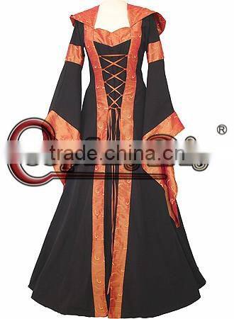 Long Trumpet Sleeve Hooded Collar ROCOCO Ball Grown Gothic Medieval Victorian Dress Costume