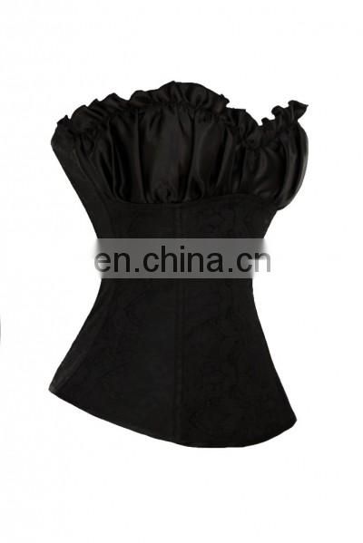 High Quality Black Floral Pattern Ruffled Top Sexy Corset Lingerie