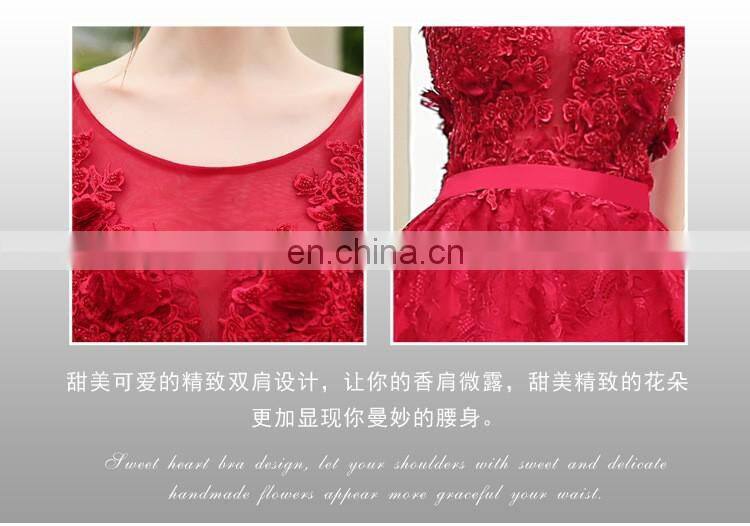 HS1615 Sexy Red Knee Length Flower Applique Bridal Party Dress for Bridesmaid