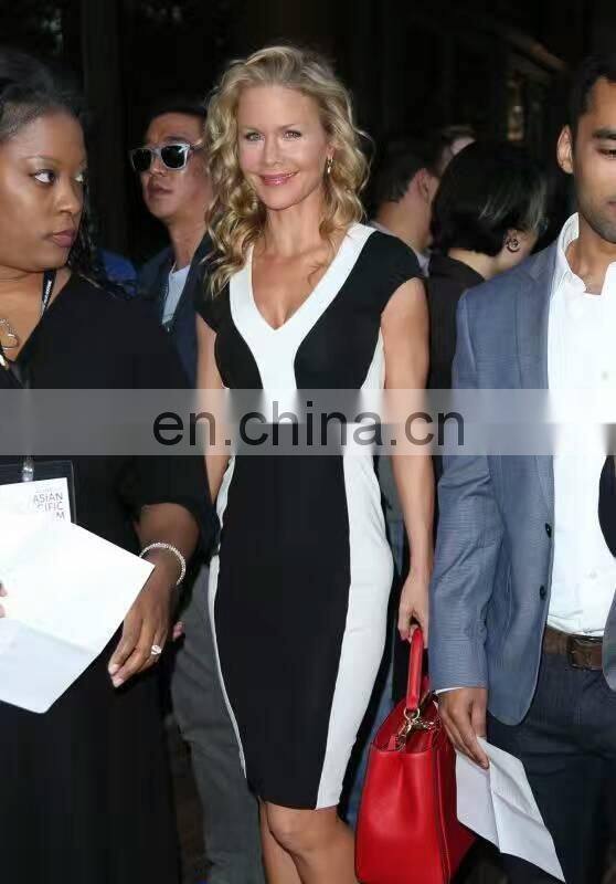 2017 Summer Fashion Short Sleeve White Black Contrast Color Bandage Celebrity Dresses for Women