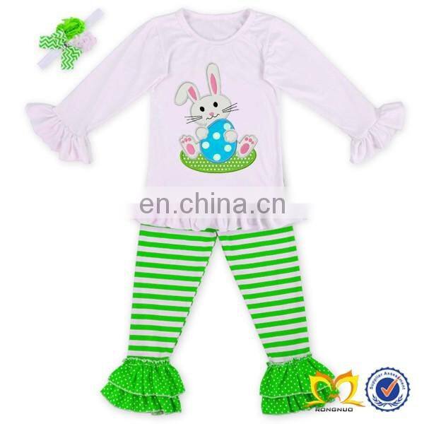 2019 Spring Baby Long Sleeve Shirt Green White Strip Pant Kid Boutique Persnickety Remake Easter Clothes Wholesale Smocked Cloth