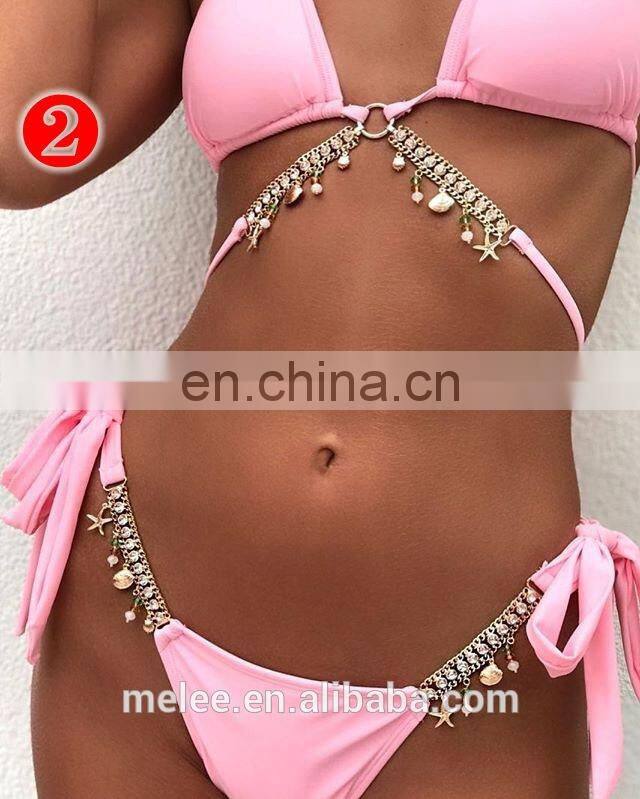 Women Swimwear Set Beach Bathing Suit Swimsuit Rhinestones Glitter Diamond Gems Crystal Bikinis 2020 swimwear beachwear