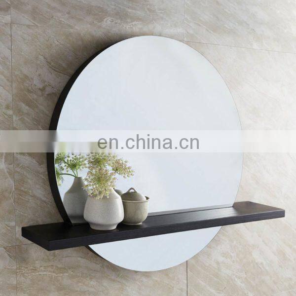Wall Mounted hexagon mirror with customized color wooden frame Hanging Storage Display makeup mirror shelf Wall Decor