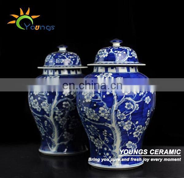 Chinese Antique Qing Kangxi Reproduction Hand Painted Plum Ceramic Porcelain Ginger Jar Temple Jars