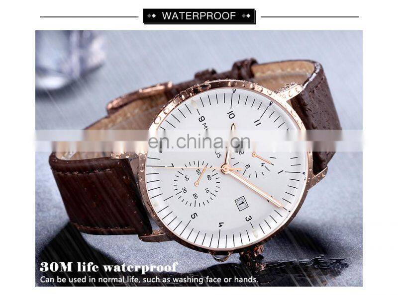 MINI FOCUS 0052 Men Quartz New Leather Band Watch Popular Chronograph Relojes Hombre Deportivo simple watch