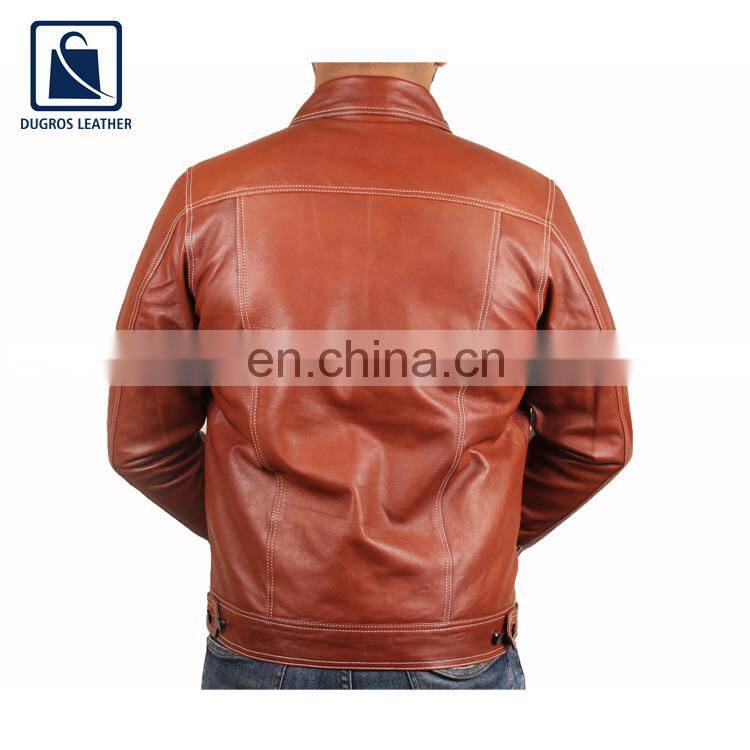 Eye Catching Design Hot Selling Snap Button Closure Type Genuine Leather Jacket for Men