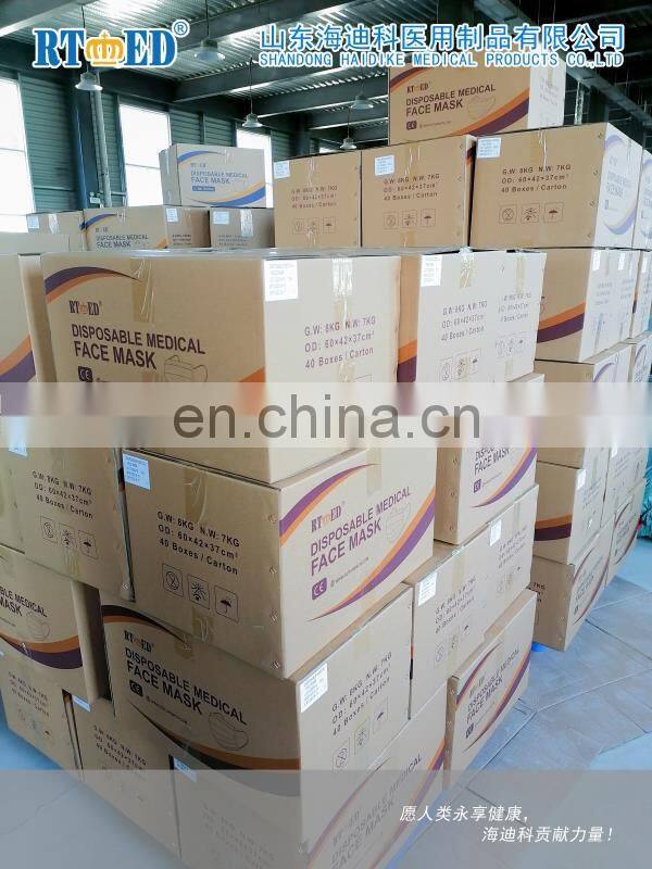 Disposable medical face mask TYPE I earloop 3ply non-woven flat type