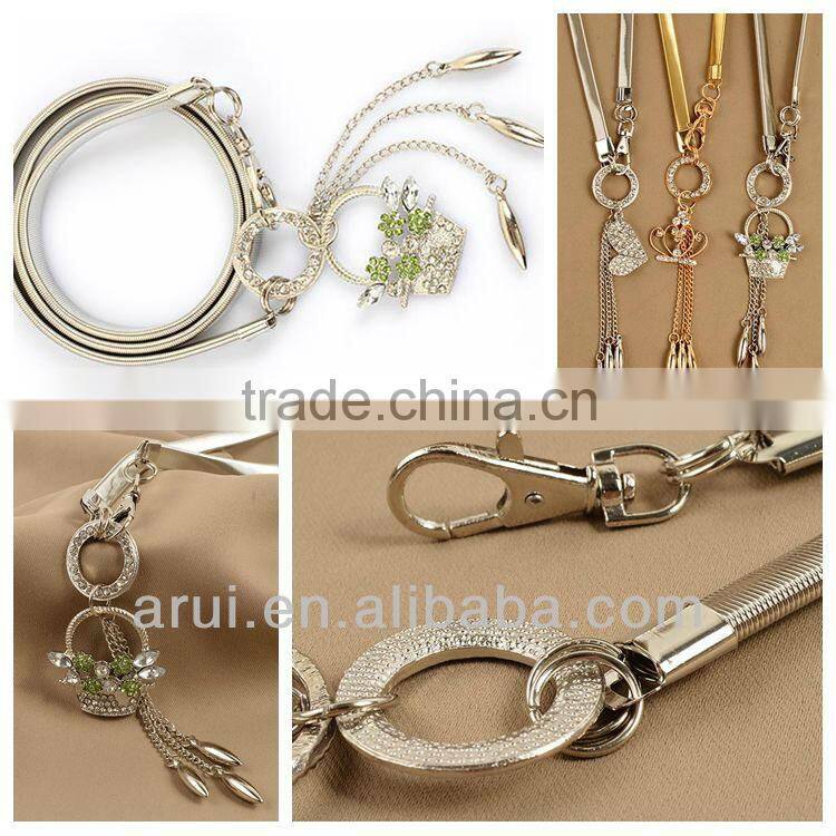 china belly chain design for lady fashion silver waist chain with green crystals