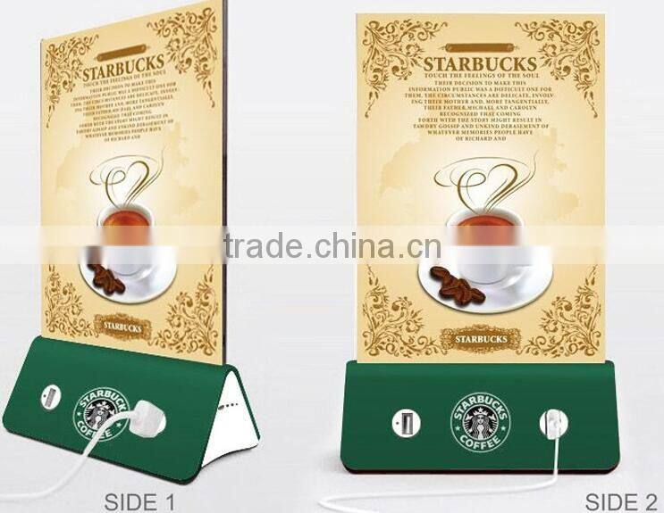 Menu holder with power bank on its base for restaurants/coffee shops/bars