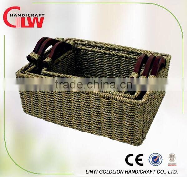 Square hand made wood chip basket for storage