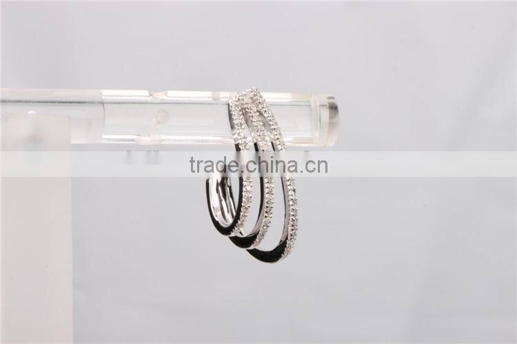 Latest diamond 10k white gold hoop earring three layer fashion design jewelry