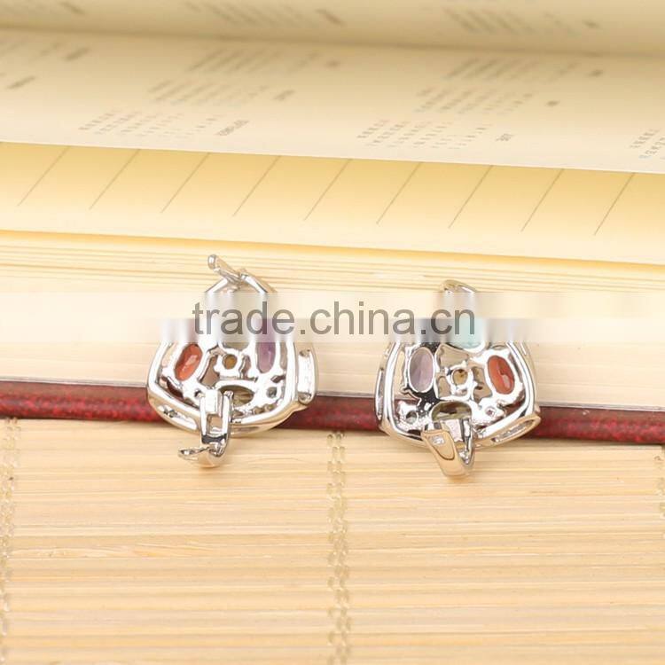 925 Sterling Silver 2.5CT Genuine Mix Gems Clip Earring 2015 Newest Style colorful Earring