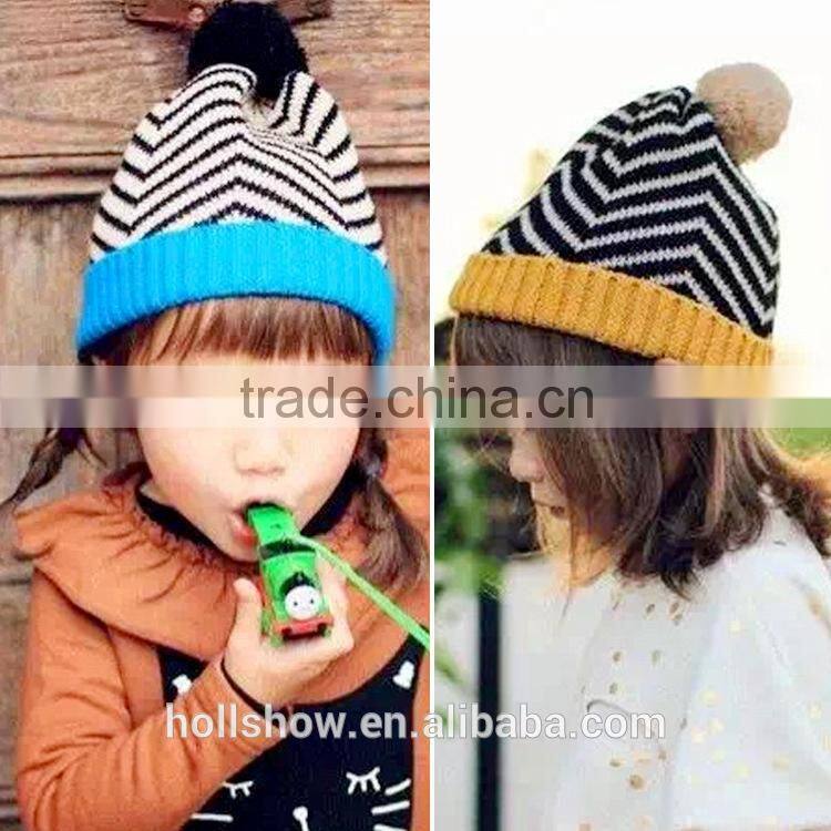 Wholesale Fashion Warm Striped Knitted Pom Pom Winter Hats for Children