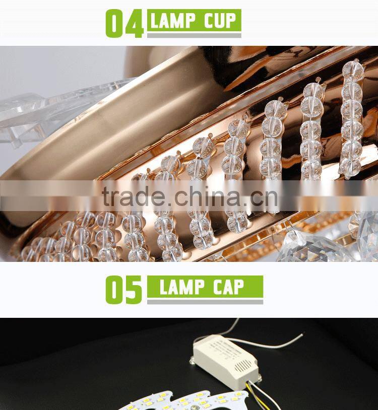 Golden 4 Blades Crystal Remote Ceiling Fans With LED Light