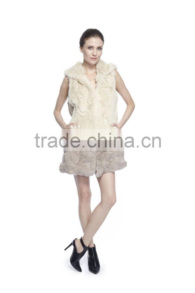 QD70886 Factory Direct Sale New Design Women's Rex Rabbit Fur Vest With Hoody