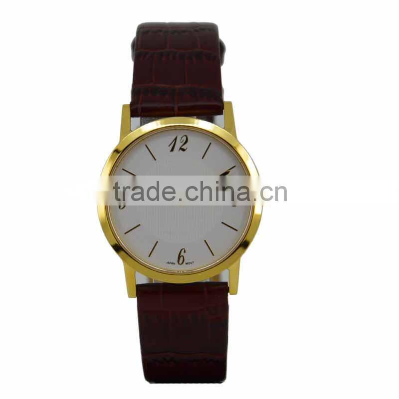2015 slim stainless steel fashion watch genuine leather strap watch man watches