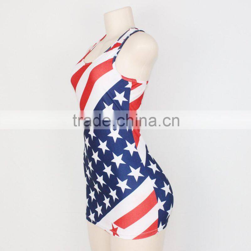 Printing American Flag Tank Top,Sexy Ladies Fancy Tops,Gym Singlets