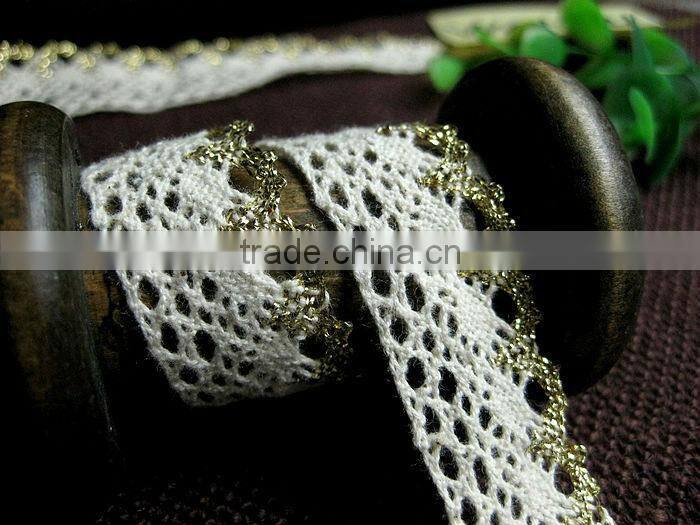 2cm 20mm Crochet Cotton Lace with golden yarn for underwear