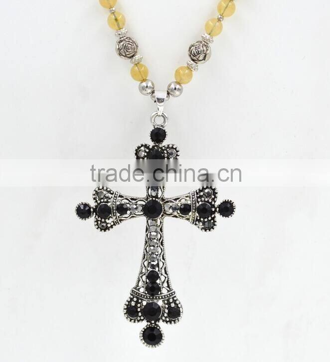 2016 New European Decorative Openwork Cross Female Vintage Long Beaded Necklace