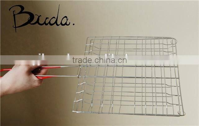 Stainless Steel Double Barebecue bbq Grill Net with wooden handle BD-B8100