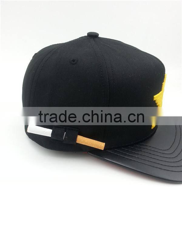 5 panel leather brim cigarette holder snapback hats wholesale