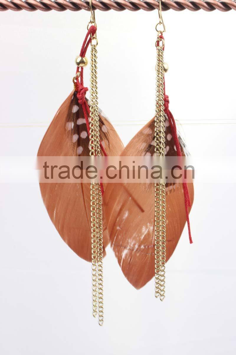 wholesale long feather earring, newest design long feather earrings for girl